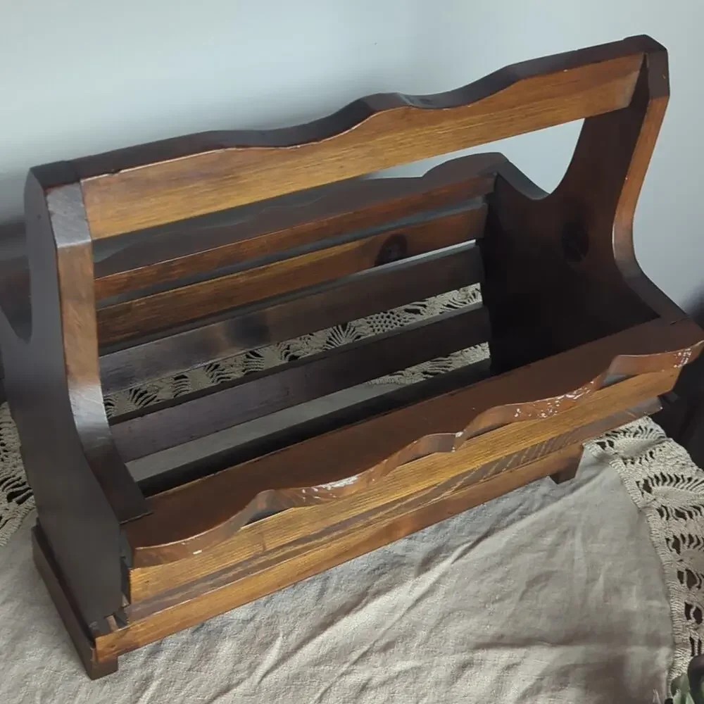 Vintage Solid Wood Mail & Magazine Rack Cottagecore Home Organization